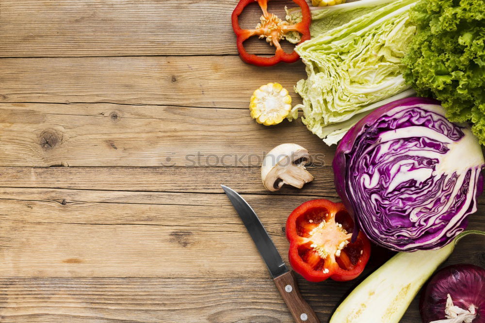 Similar – Image, Stock Photo Red cabbage and vegetable ingredients for cooking