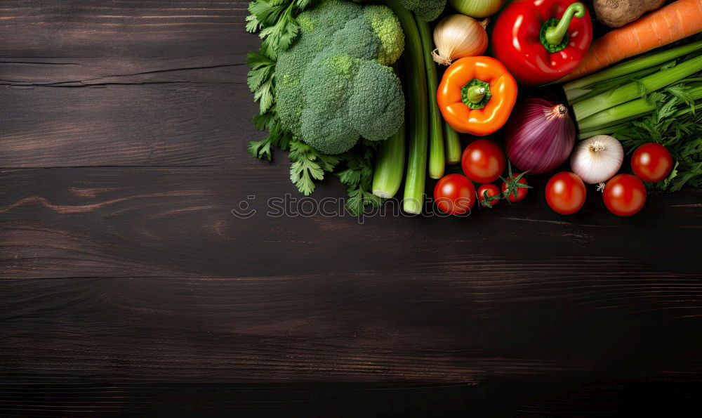 Similar – Vegetables and utensils on kitchen table