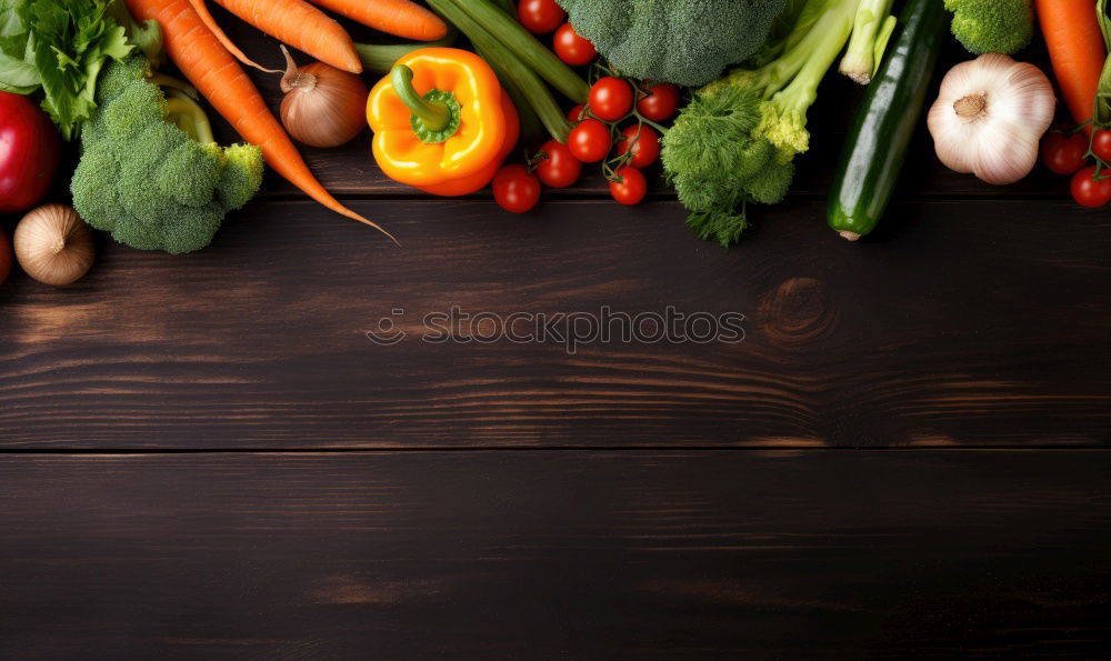 Similar – Vegetables and utensils on kitchen table