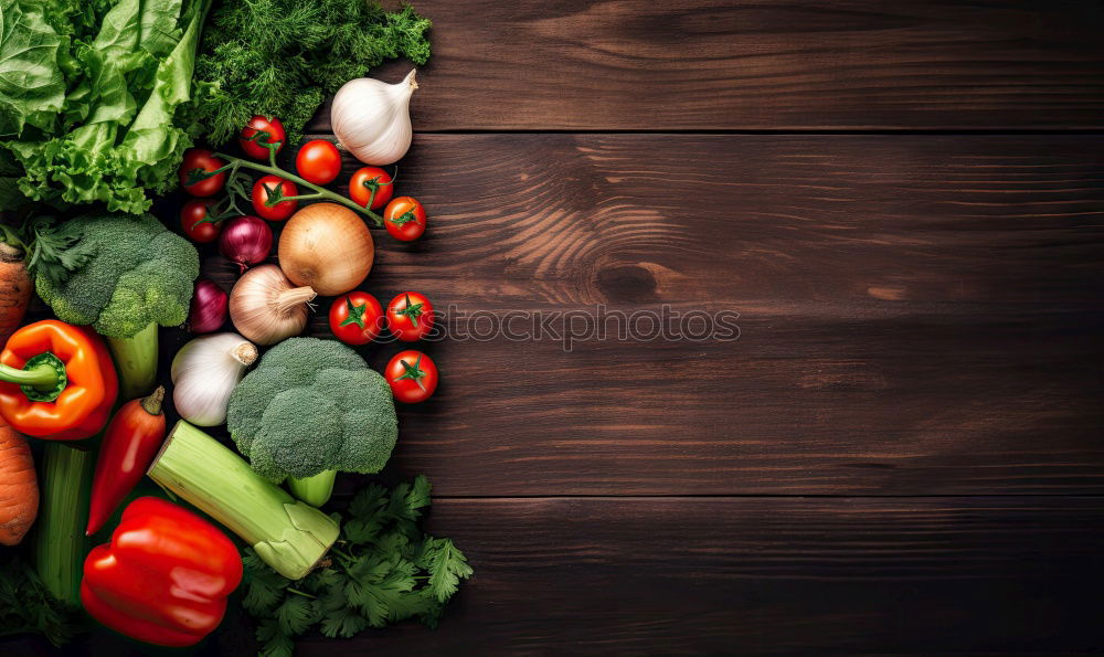 Similar – Vegetables and utensils on kitchen table