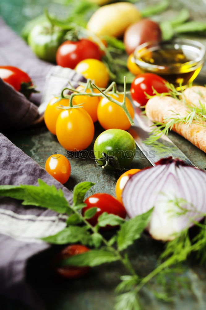 Image, Stock Photo Raw squid ink pasta and vegetables