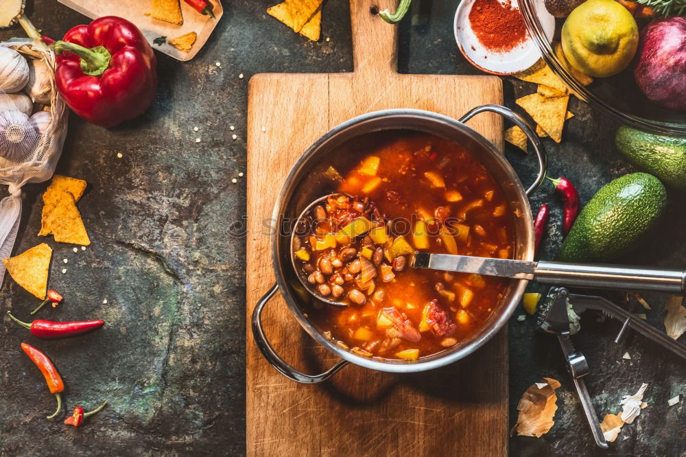 Similar – Image, Stock Photo Vegan lentil soup in bowl with spoon