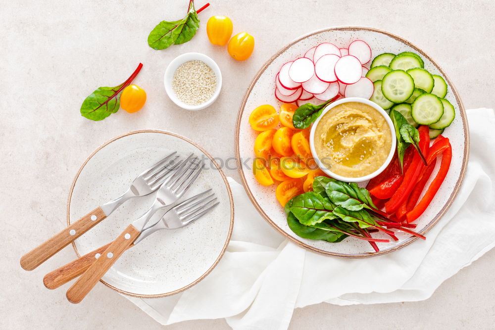 Similar – Empty plates and ingredients for spinach dishes