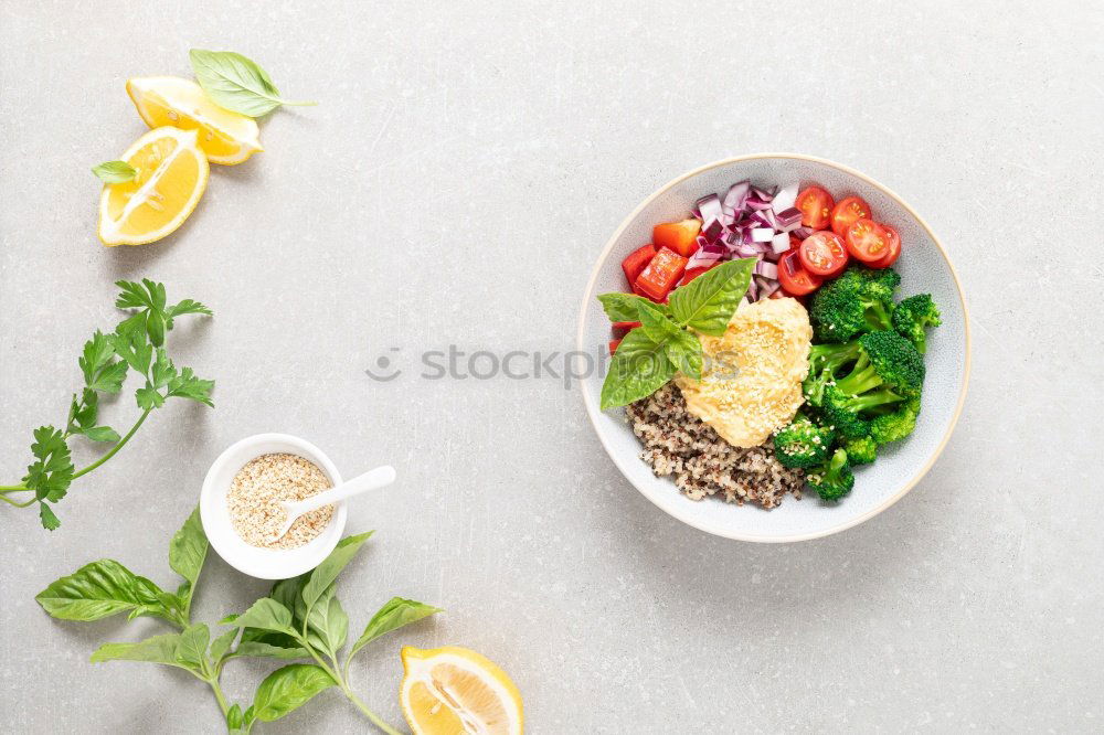 Similar – Empty plates and ingredients for spinach dishes