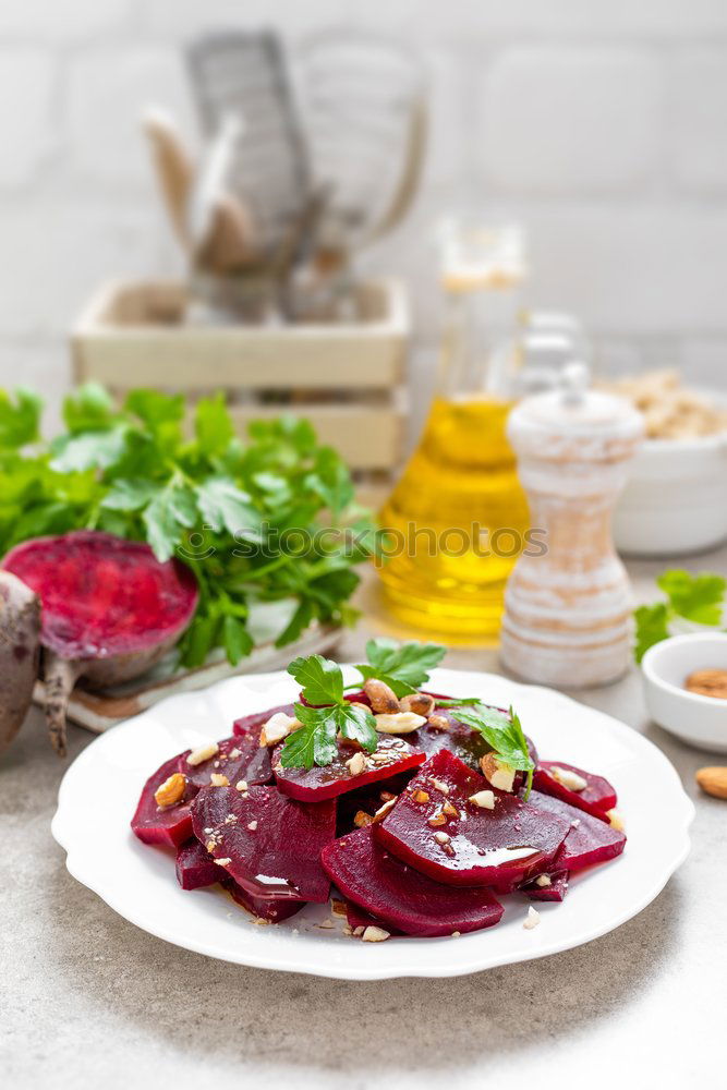 Similar – Green salad with pomegranate, manna croup, onion