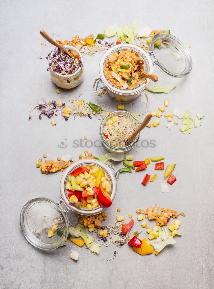 Similar – Image, Stock Photo Salads in glasses and vegetables Ingredients