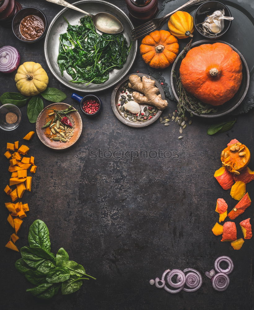 Image, Stock Photo Various traditional asian ingredients for tasty vegetarian cooking : mushrooms , vegetables and spices, top view, flat lay. Chinese or Thai cuisine. Vegan food. Healthy nutrition concept.