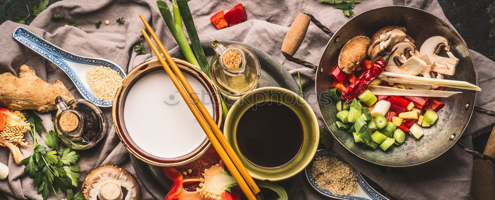 Similar – Image, Stock Photo Asian noodle pan with chicken and vegetables