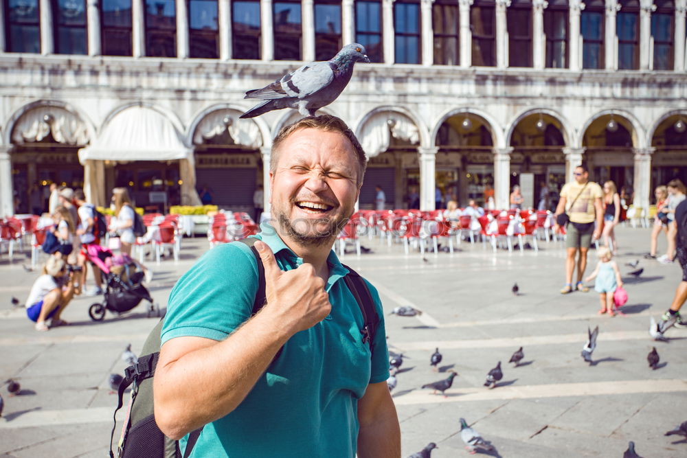 Similar – Foto Bild Mann mit Bart und Brille auf dem Kopf, der in die Kamera lächelt