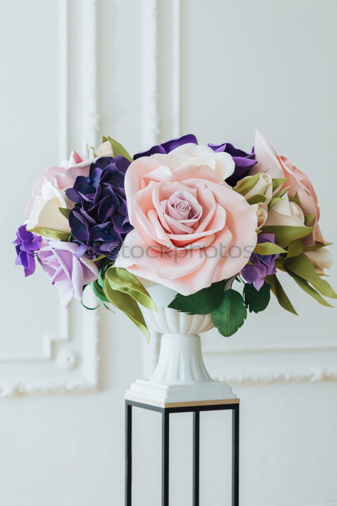 Similar – Image, Stock Photo Glass vase with colorful flowers on table