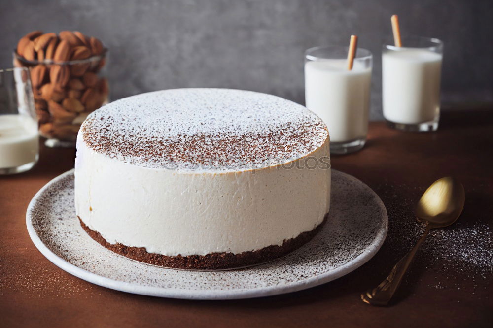 Similar – Image, Stock Photo Chocolate cream cake on blue wood with cake lace