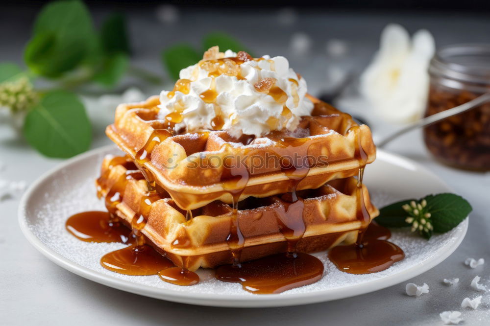 Similar – Image, Stock Photo Belgian waffles with ice cream on blue wooden table