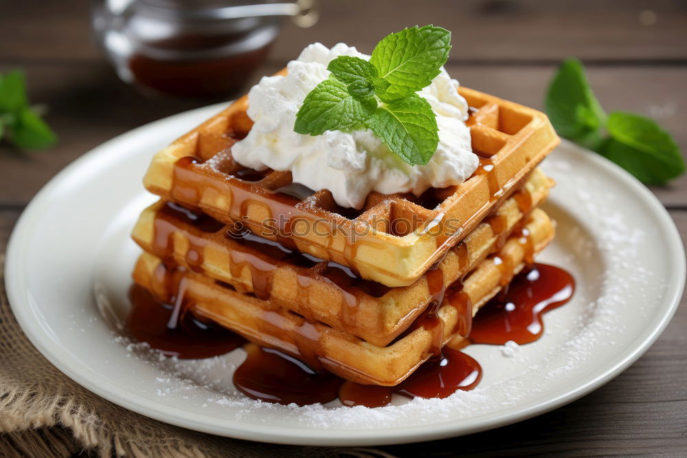Similar – Image, Stock Photo Belgian waffles with ice cream on blue wooden table