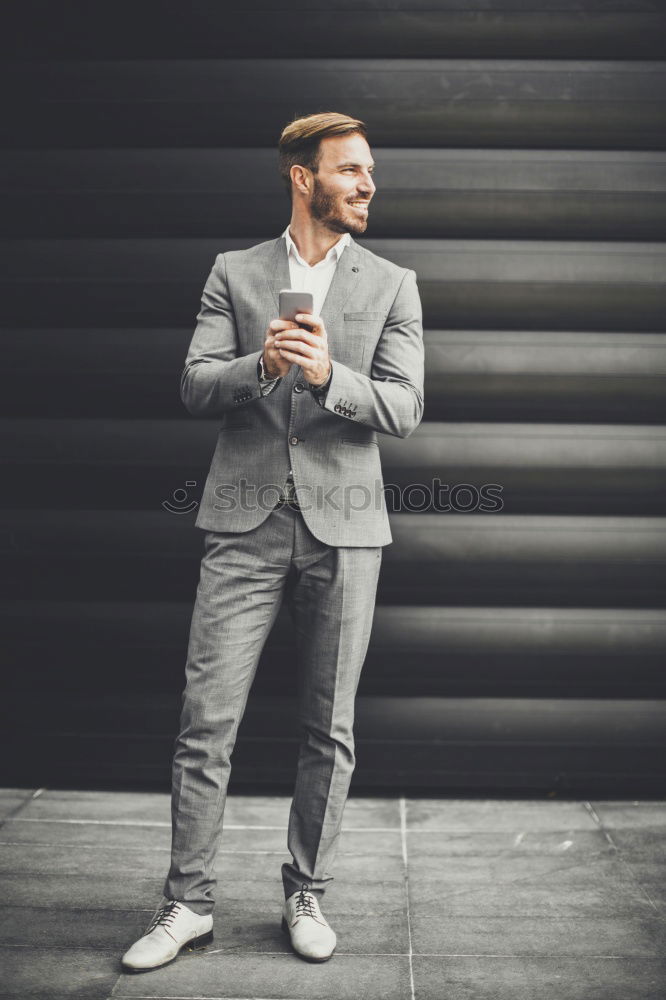 Image, Stock Photo Young bearded man on blinds with arms crossed