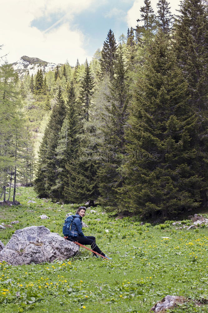 Similar – Image, Stock Photo Handsome tourist at mountain lake