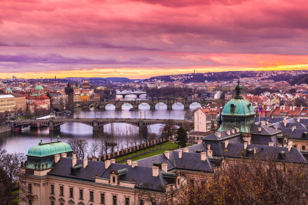 Similar – View of Prague’s old town with many bridges over the Moldau after sunset