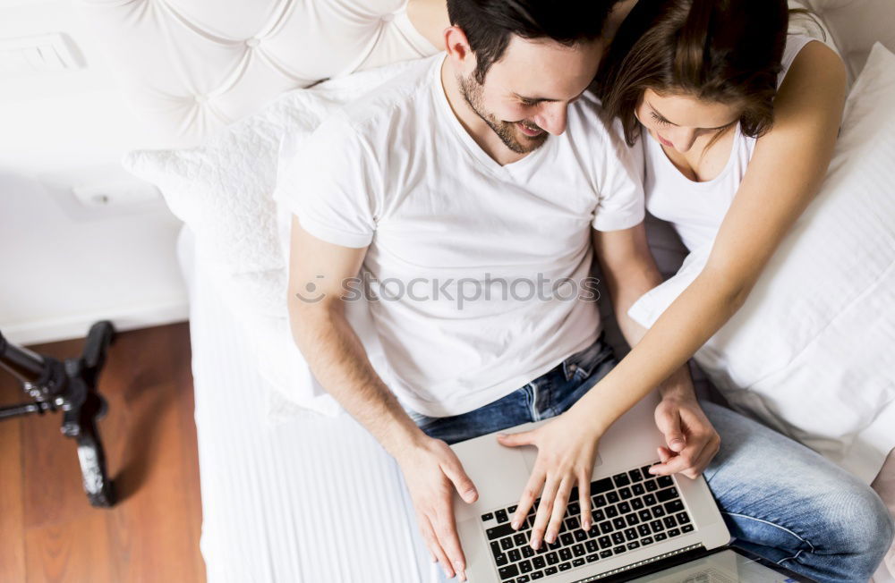 Similar – Image, Stock Photo Mother and son browsing together on laptop