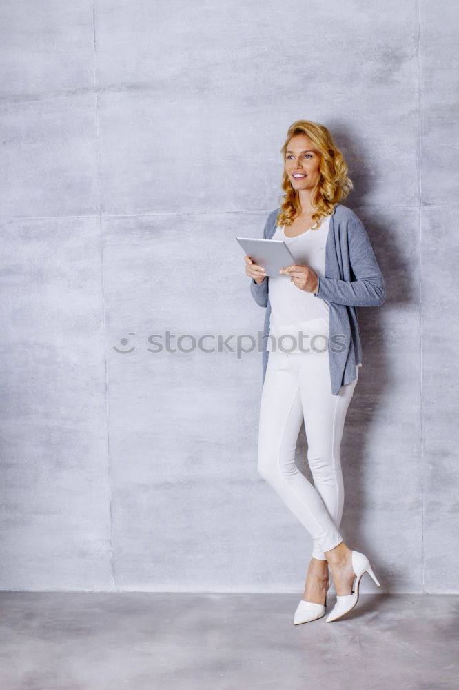 Image, Stock Photo Cheerful woman in doorway