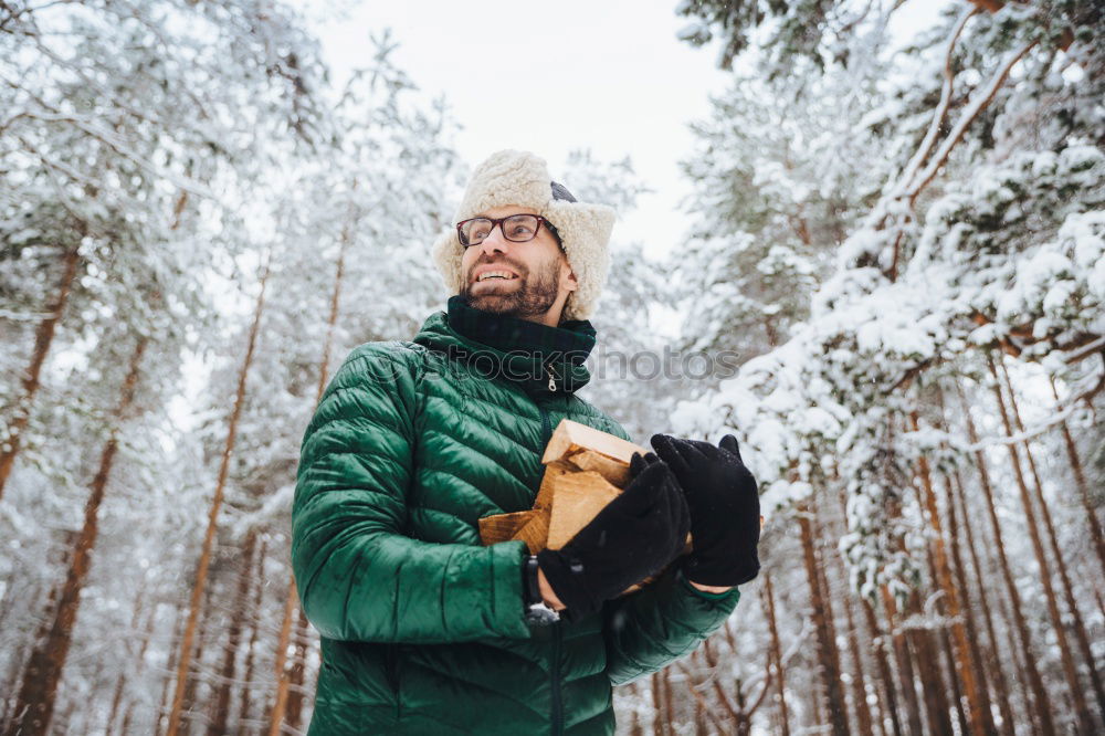 Similar – Image, Stock Photo Tourist standing in snowy forest