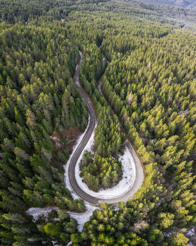 Image, Stock Photo Road in the forest from the air drone sunset