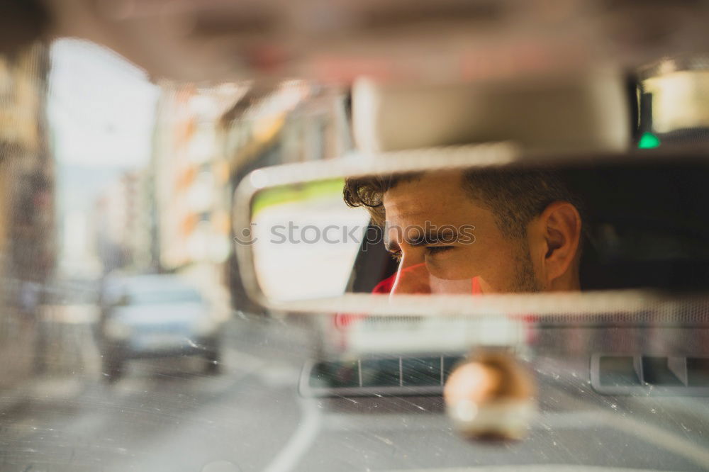 Similar – Image, Stock Photo taxi driver in the car waiting for the client