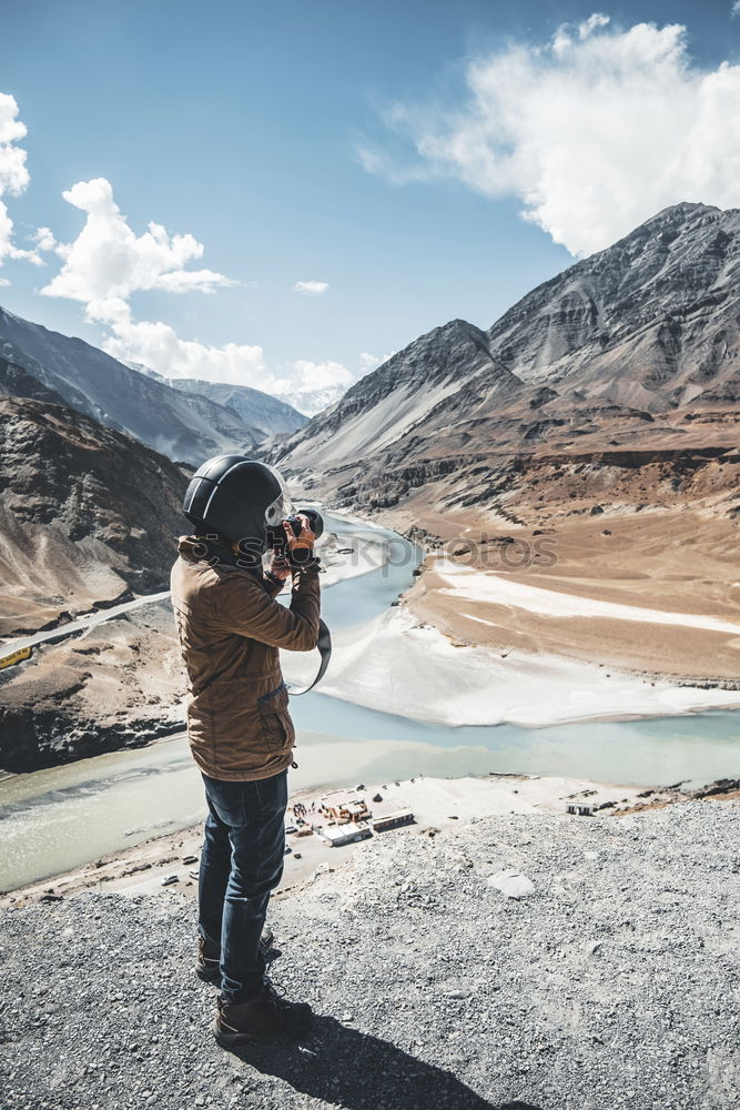 Similar – Image, Stock Photo Man on mountain viewpoint