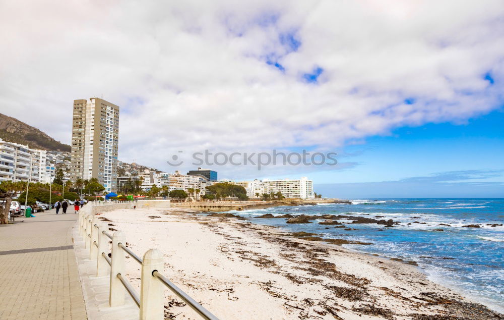 Similar – Scenic aerial view of city on ocean shore