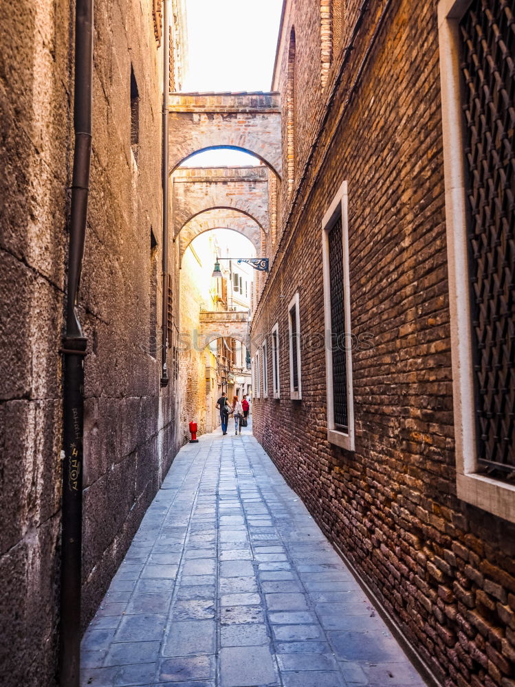 Similar – Image, Stock Photo Meeting of two gondolas that meet in the canals…of Venice. One sees only the front of the boats. In the background there is an old door with bars.