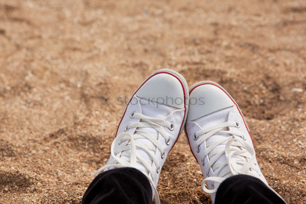 Image, Stock Photo a man Looking down on feet, selective focus