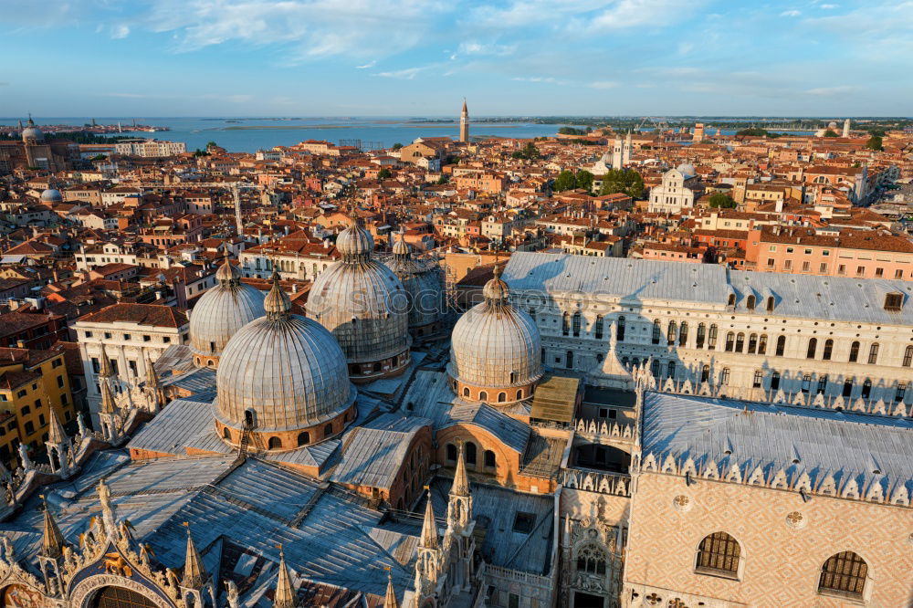 Similar – Image, Stock Photo Panoramic aerial view of Venice with St. Mark’s cathedral domes