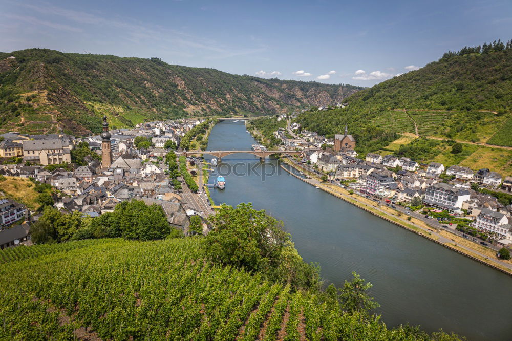 Similar – View of Bremm on the Mosel with Mosel loop