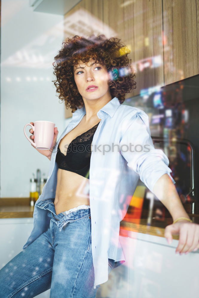 Image, Stock Photo Seductive woman in jacket and sunglasses