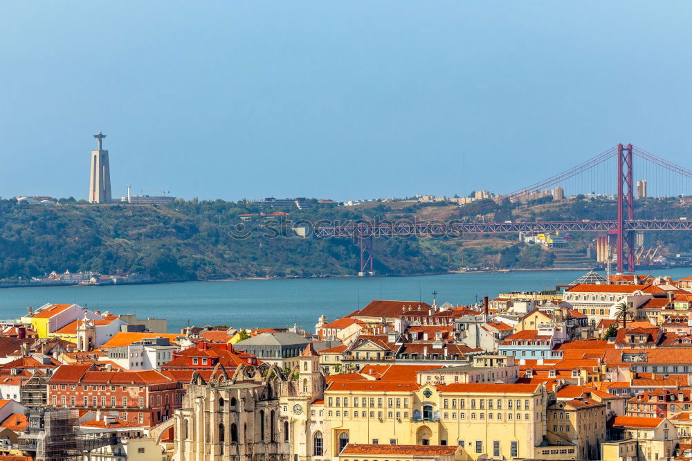 Aerial View Of Lisbon Skyline And 25th April Bridge In Portugal