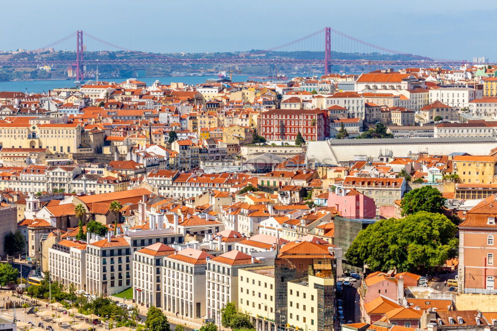 Similar – Aerial View Of Lisbon Skyline And 25th April Bridge In Portugal