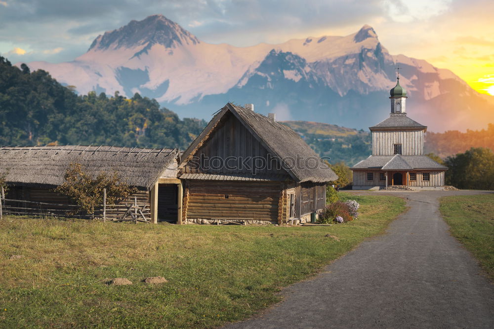 Similar – Image, Stock Photo Barn with firewood at sunset in the Alps