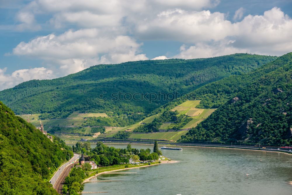 Similar – Image, Stock Photo Moselle valley in summer with Moselle and vineyards