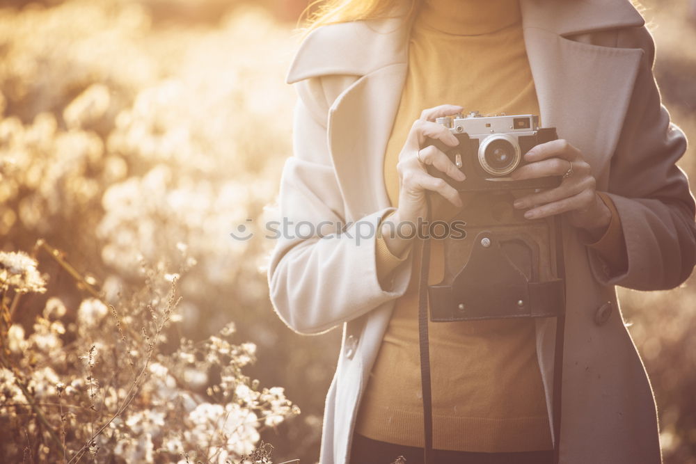 Similar – Image, Stock Photo Smiling girl with camera in the field