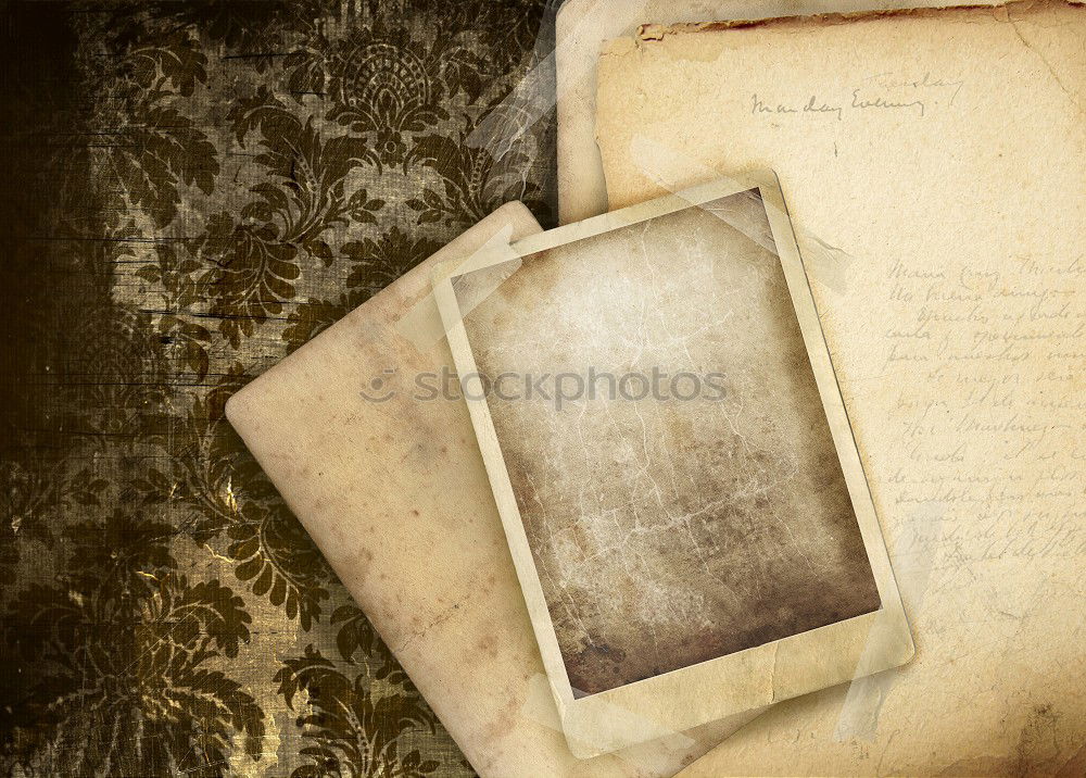 Image, Stock Photo old paper picture lying on a diary page