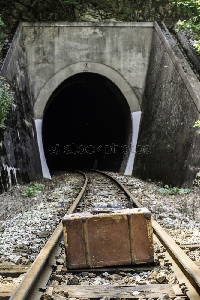 Similar – Image, Stock Photo Vintage suitcase on railway road