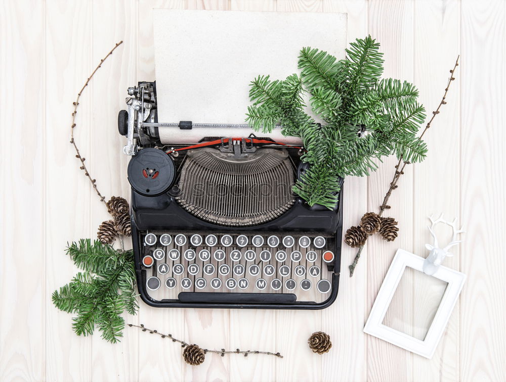 Similar – Image, Stock Photo workplace with a typewriter and spruce branches on wooden table