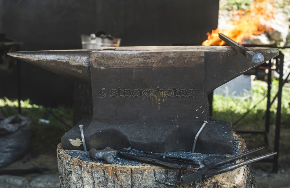 Blacksmith forges iron on anvil