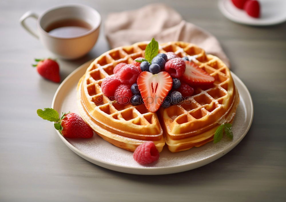 Similar – Image, Stock Photo Belgian waffles with ice cream on blue wooden table