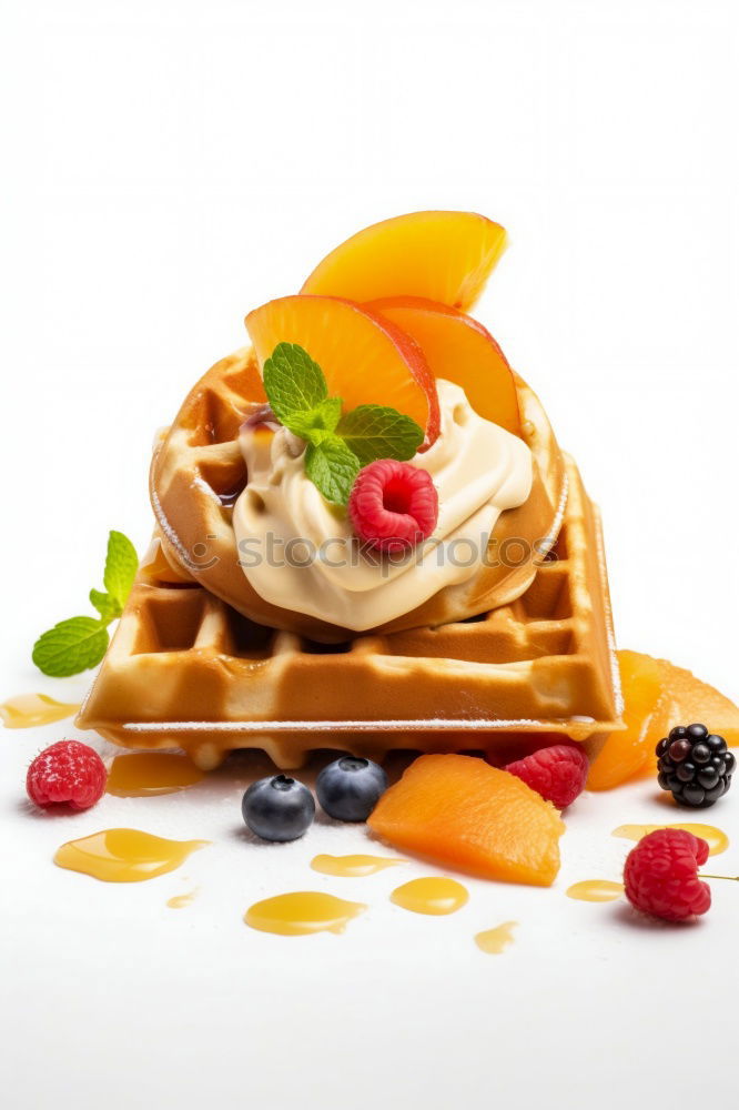 Similar – Image, Stock Photo Breakfast belgian with waffles with ice on white wooden table