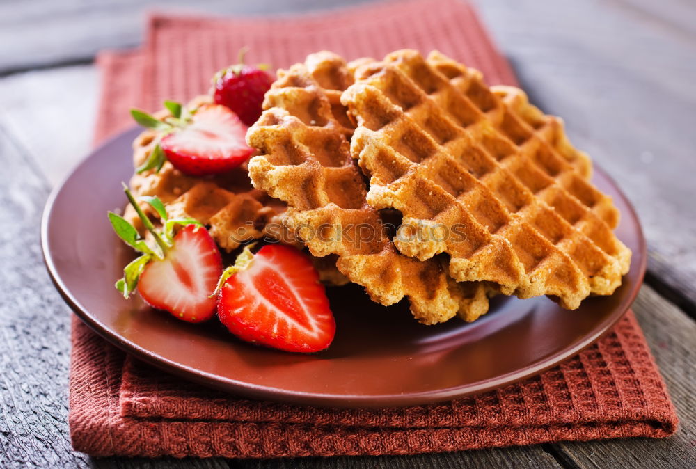 Similar – Image, Stock Photo Breakfast belgian with waffles with ice on white wooden table