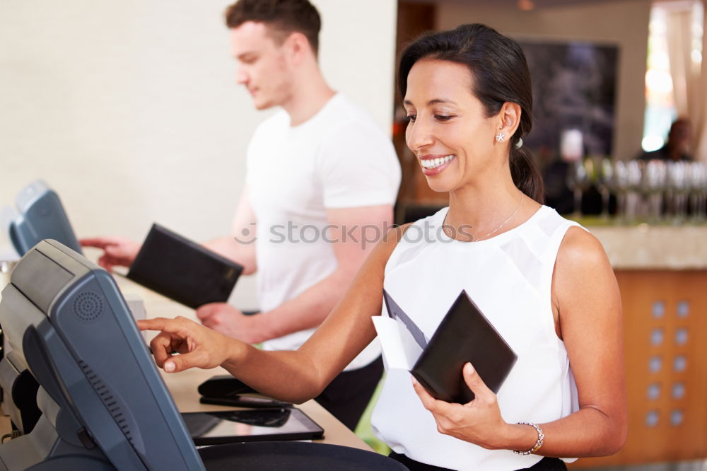 Similar – Image, Stock Photo Attractive Woman with headphones on treadmill in the gym