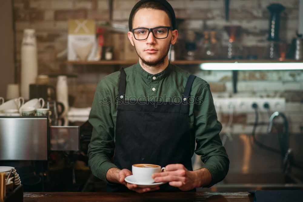 Similar – Image, Stock Photo smiling Barista girl in a coffee shop