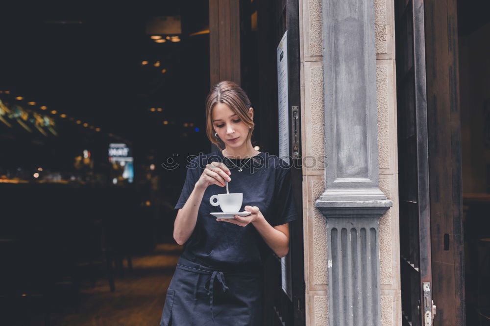 Similar – Image, Stock Photo Barista holds out a Cup of coffee