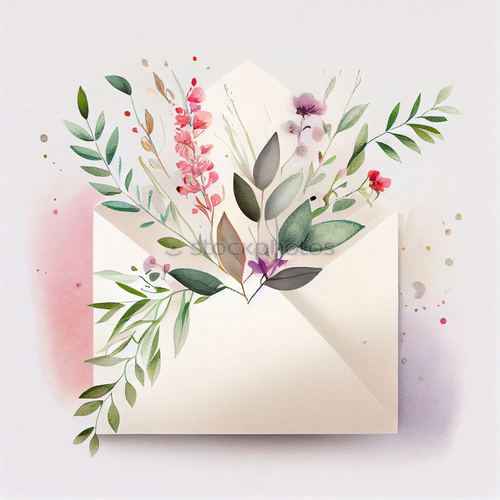 Similar – Image, Stock Photo White envelope with flowers on pink background