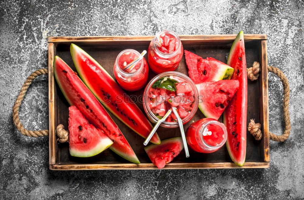 Similar – Image, Stock Photo Tiramisu with strawberries. Preparation on the kitchen table