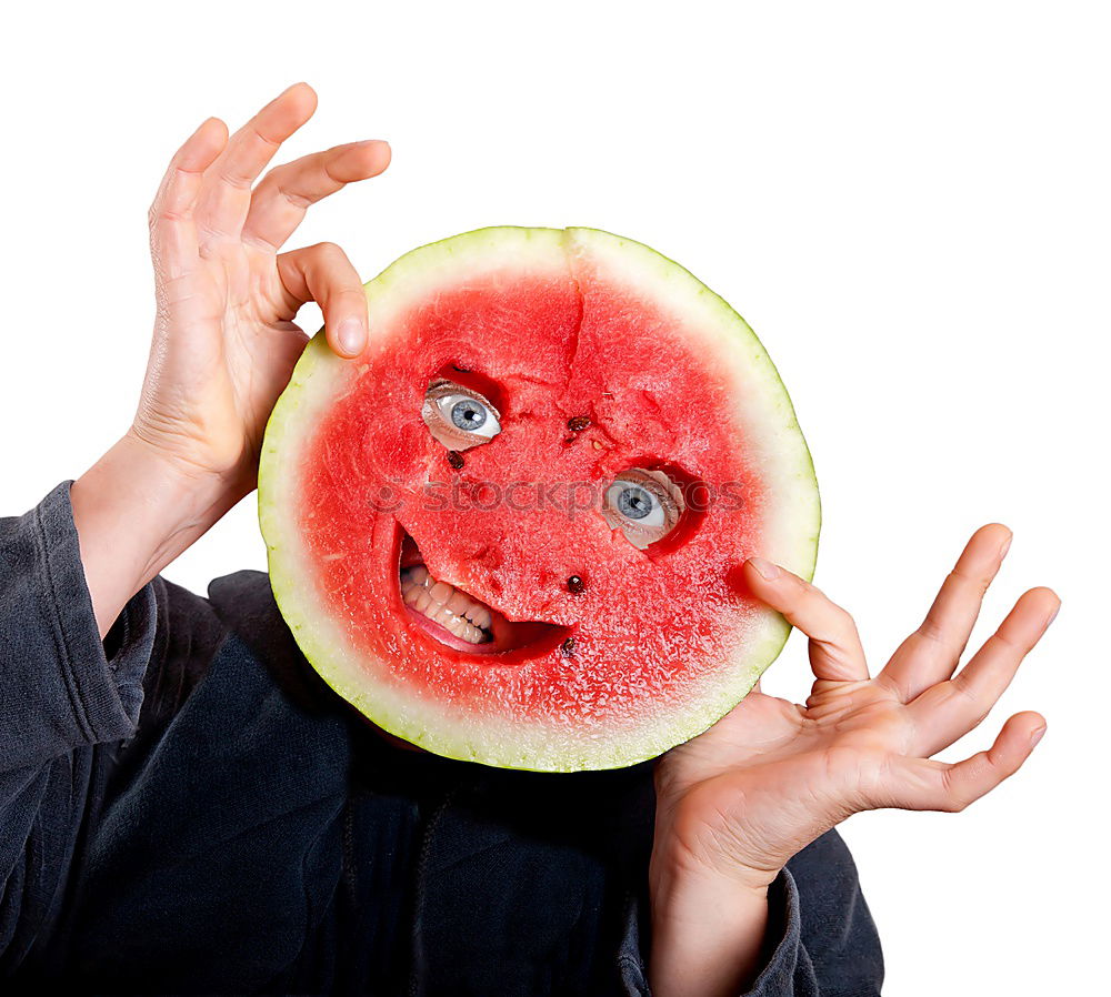 Not so young woman finally biting in watermelon